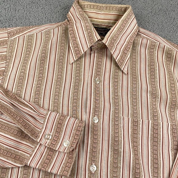 VTG Towncraft Shirt Mens M 15 15.5 Brown JCPenney Penneys Penn Prest 70s Striped - Picture 1 of 10